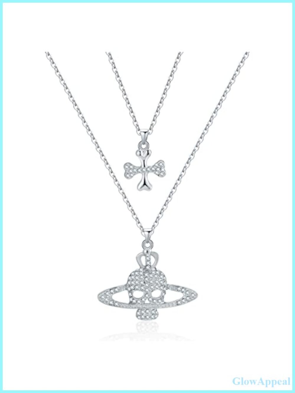 Gothic Skull Cross Saturn Necklace Rhinestone Alloy 20in Unisex